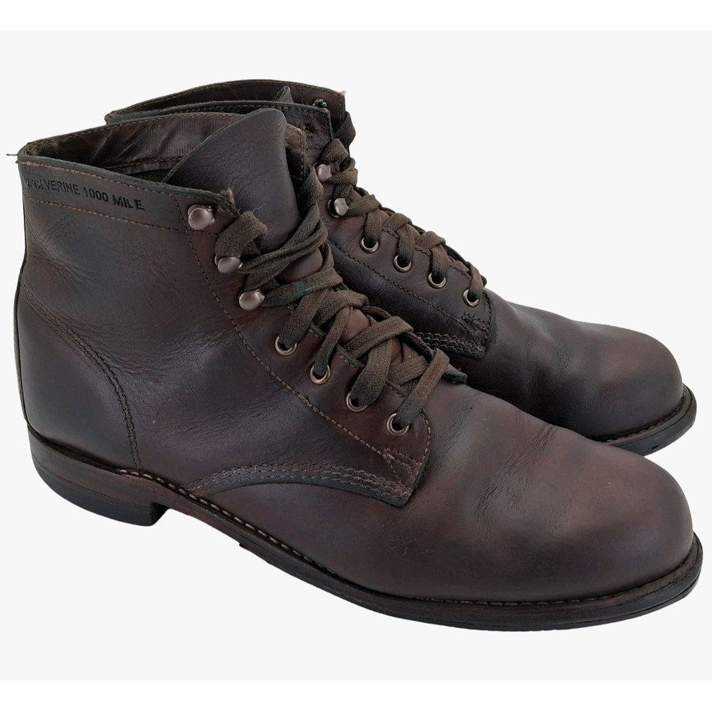 Wolverine 1000 Mile Boots Mens Size 9.5 D Brown Leather Combat Ankle Casual